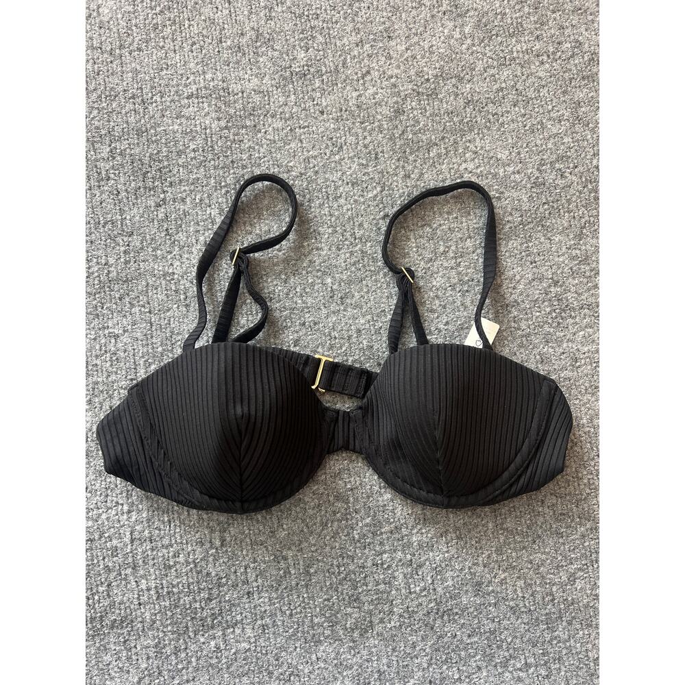 Madewell Ribbed Balconette Bikini Top Black Small NWT NP213 - Picture 2 of 8